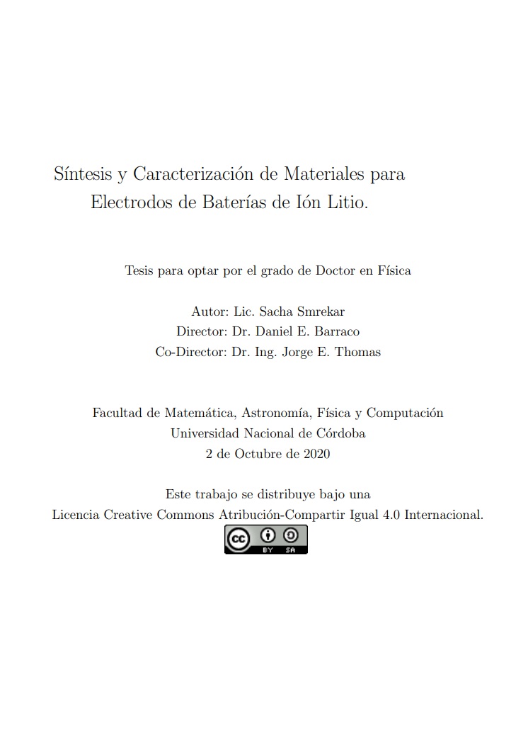 Síntesis y Caracterización de Materiales para Electrodos de Baterías de Ión Litio