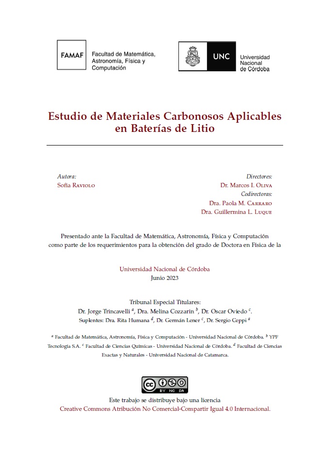 Estudio de Materiales Carbonosos Aplicables en Bater´ıas de Litio